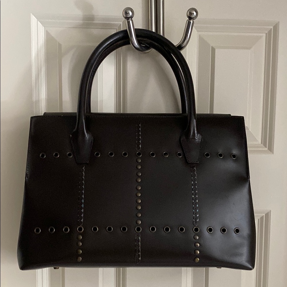 Dark Brown Studded Leather Handbag
